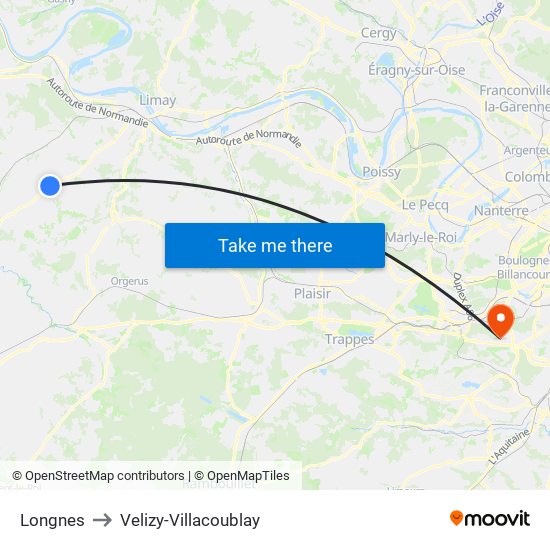 Longnes to Velizy-Villacoublay map