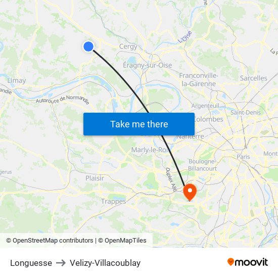 Longuesse to Velizy-Villacoublay map