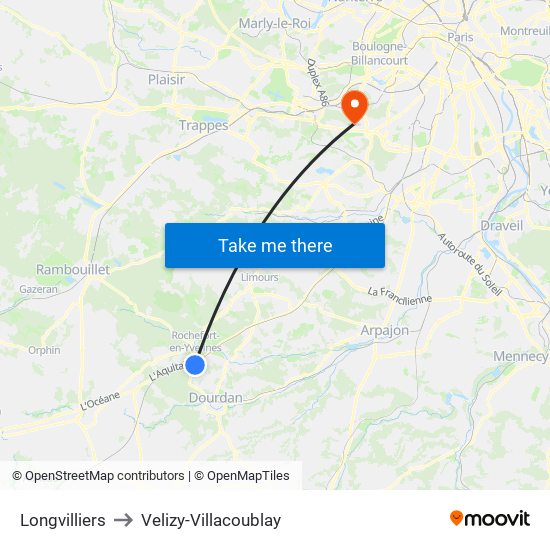 Longvilliers to Velizy-Villacoublay map