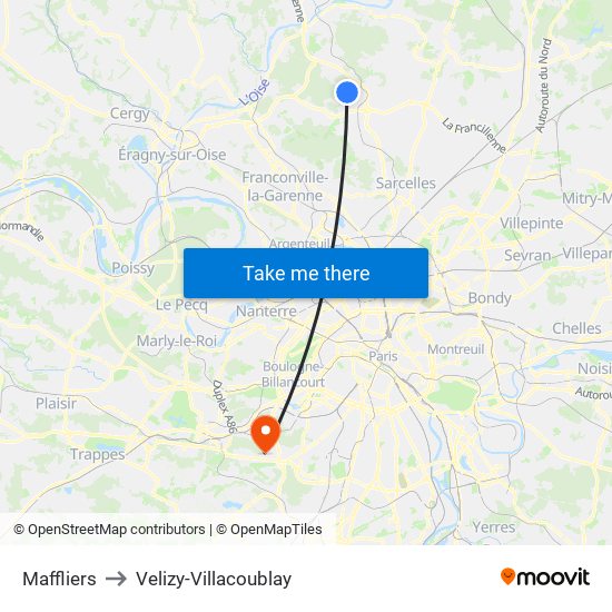 Maffliers to Velizy-Villacoublay map