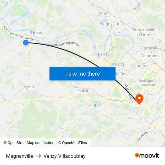 Magnanville to Velizy-Villacoublay map