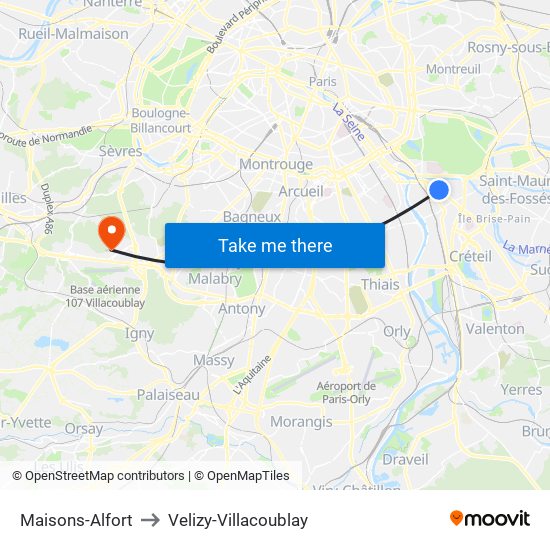Maisons-Alfort to Velizy-Villacoublay map