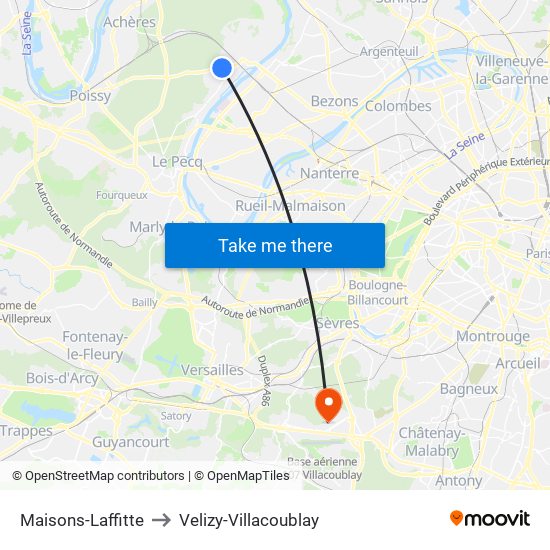 Maisons-Laffitte to Velizy-Villacoublay map