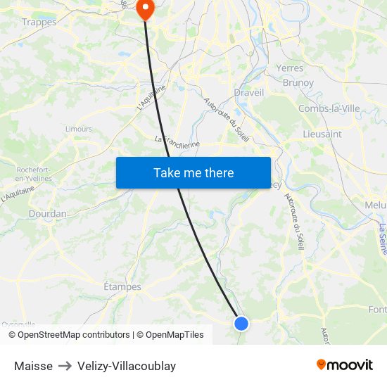 Maisse to Velizy-Villacoublay map