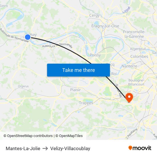 Mantes-La-Jolie to Velizy-Villacoublay map