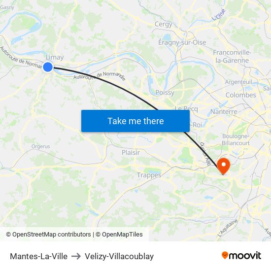 Mantes-La-Ville to Velizy-Villacoublay map