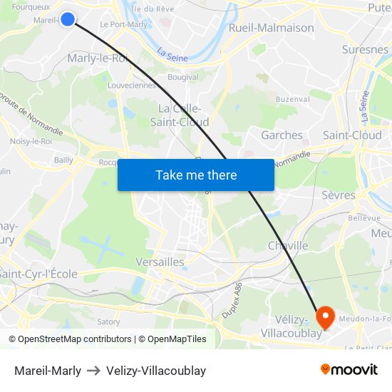 Mareil-Marly to Velizy-Villacoublay map