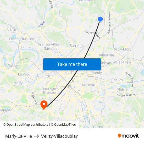 Marly-La-Ville to Velizy-Villacoublay map