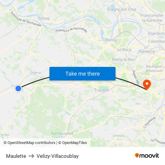 Maulette to Velizy-Villacoublay map
