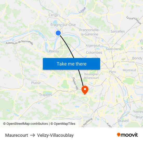 Maurecourt to Velizy-Villacoublay map