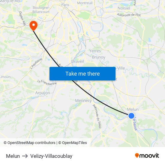 Melun to Velizy-Villacoublay map