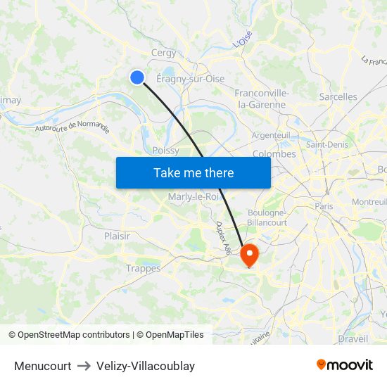 Menucourt to Velizy-Villacoublay map