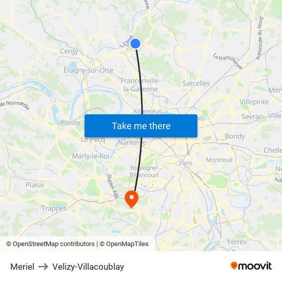 Meriel to Velizy-Villacoublay map