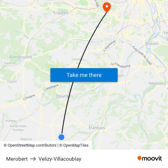 Merobert to Velizy-Villacoublay map