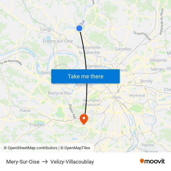 Mery-Sur-Oise to Velizy-Villacoublay map