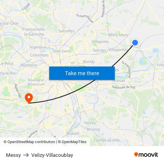 Messy to Velizy-Villacoublay map