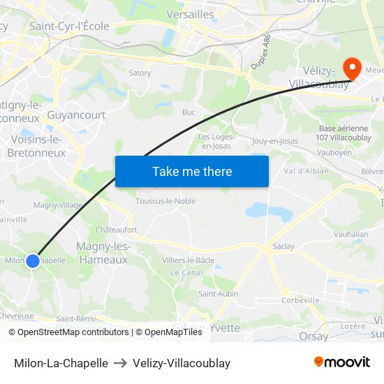 Milon-La-Chapelle to Velizy-Villacoublay map
