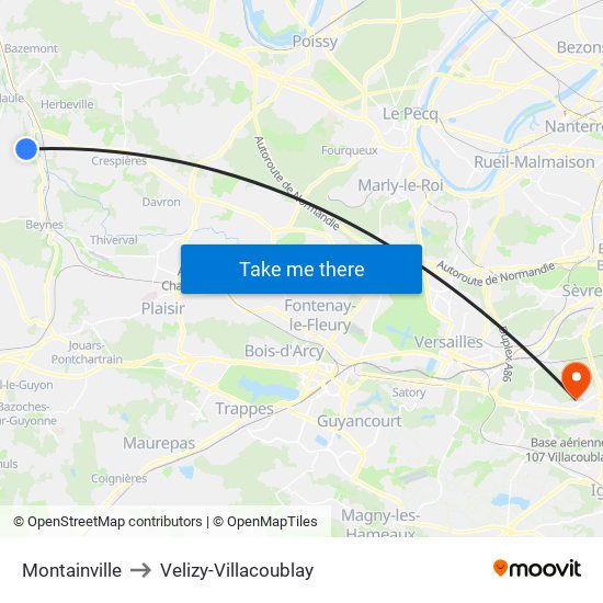 Montainville to Velizy-Villacoublay map