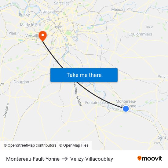 Montereau-Fault-Yonne to Velizy-Villacoublay map