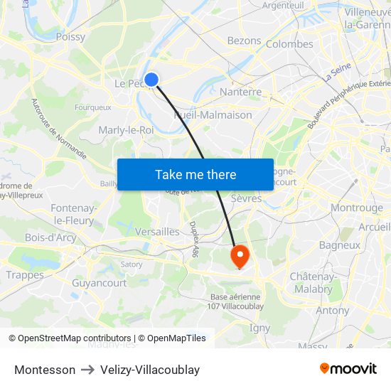 Montesson to Velizy-Villacoublay map