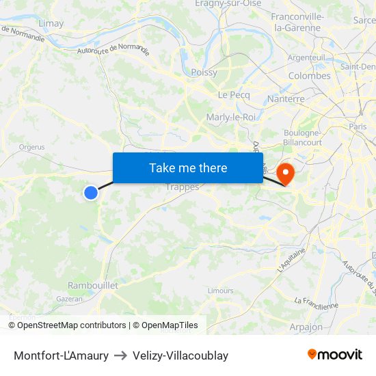Montfort-L'Amaury to Velizy-Villacoublay map