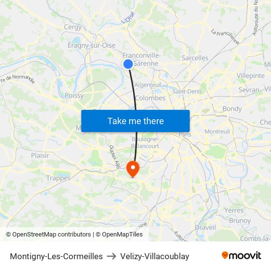 Montigny-Les-Cormeilles to Velizy-Villacoublay map