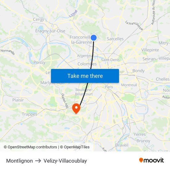 Montlignon to Velizy-Villacoublay map