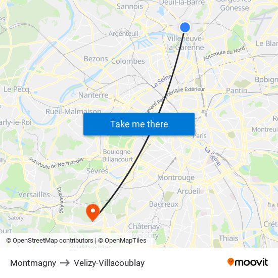 Montmagny to Velizy-Villacoublay map