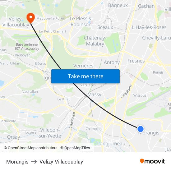 Morangis to Velizy-Villacoublay map