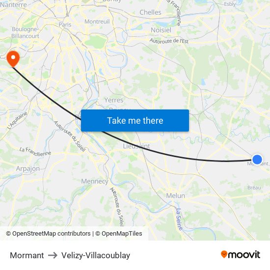 Mormant to Velizy-Villacoublay map