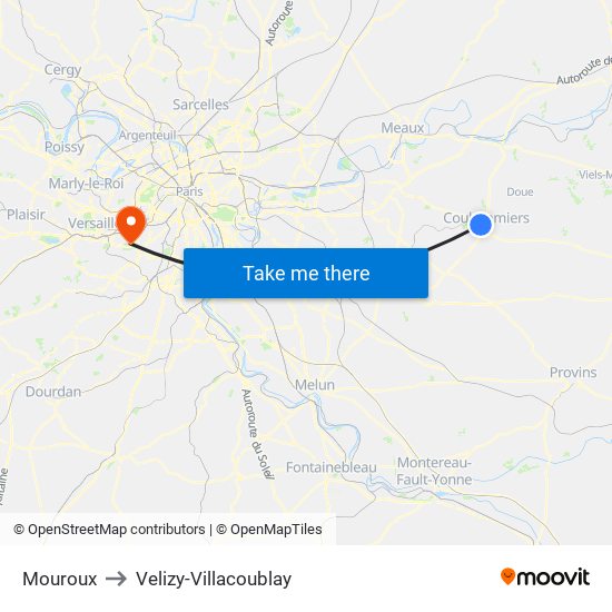 Mouroux to Velizy-Villacoublay map
