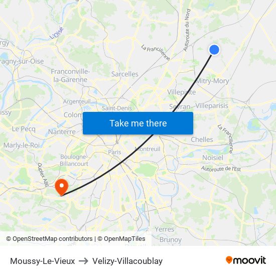 Moussy-Le-Vieux to Velizy-Villacoublay map
