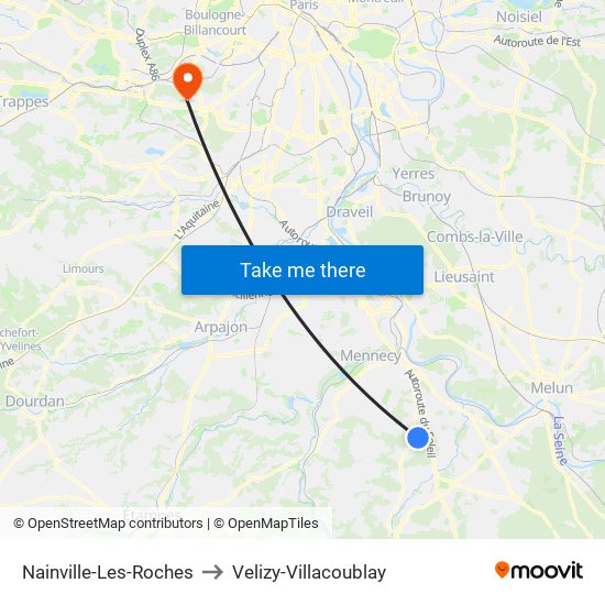 Nainville-Les-Roches to Velizy-Villacoublay map