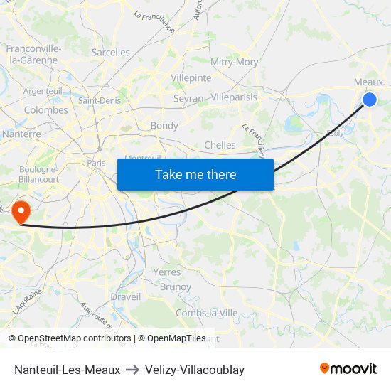 Nanteuil-Les-Meaux to Velizy-Villacoublay map