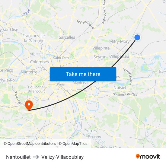 Nantouillet to Velizy-Villacoublay map