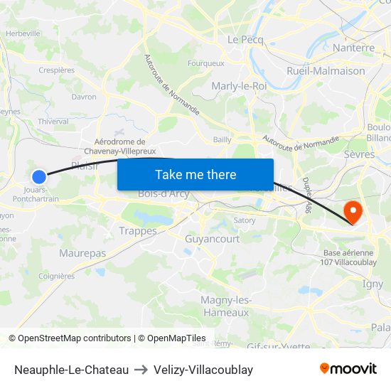 Neauphle-Le-Chateau to Velizy-Villacoublay map