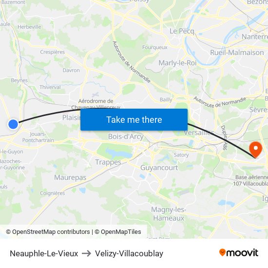 Neauphle-Le-Vieux to Velizy-Villacoublay map