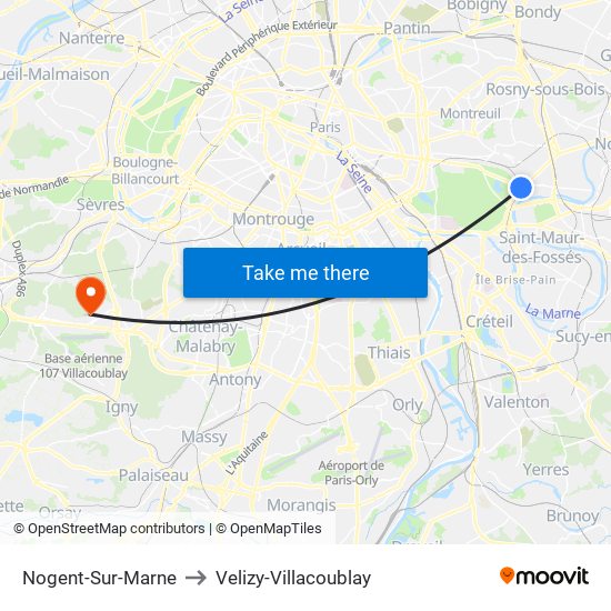 Nogent-Sur-Marne to Velizy-Villacoublay map