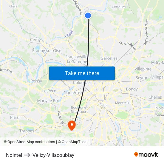 Nointel to Velizy-Villacoublay map