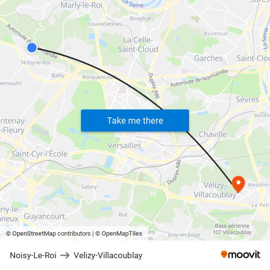 Noisy-Le-Roi to Velizy-Villacoublay map