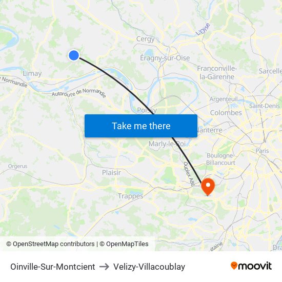 Oinville-Sur-Montcient to Velizy-Villacoublay map