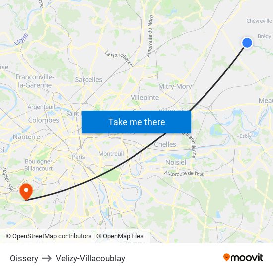 Oissery to Velizy-Villacoublay map