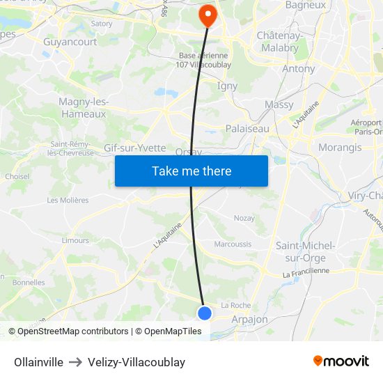 Ollainville to Velizy-Villacoublay map