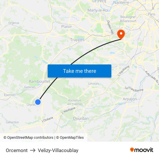 Orcemont to Velizy-Villacoublay map