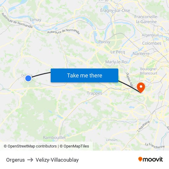 Orgerus to Velizy-Villacoublay map