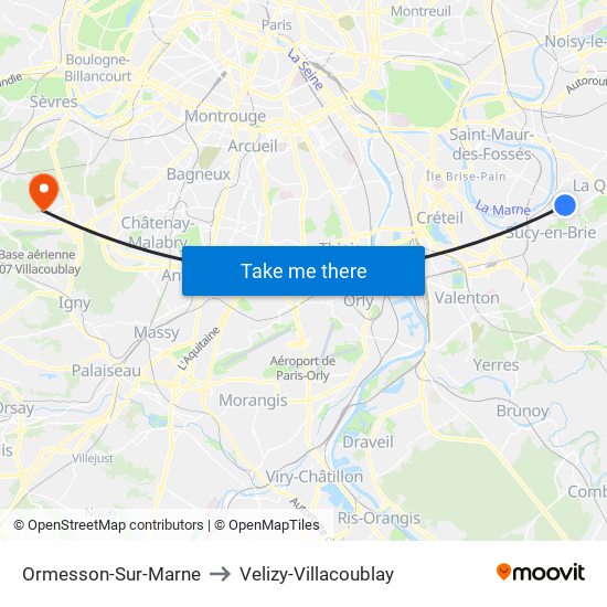 Ormesson-Sur-Marne to Velizy-Villacoublay map