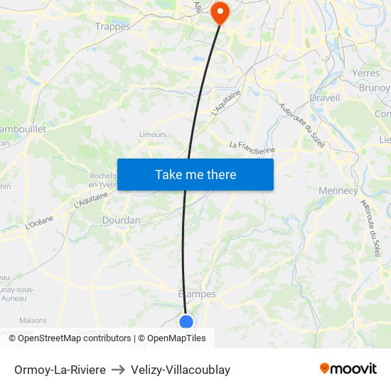 Ormoy-La-Riviere to Velizy-Villacoublay map