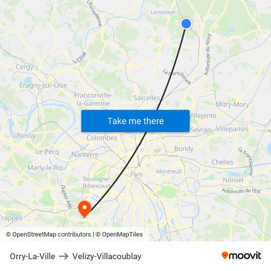 Orry-La-Ville to Velizy-Villacoublay map