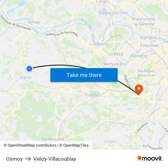 Osmoy to Velizy-Villacoublay map