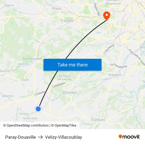 Paray-Douaville to Velizy-Villacoublay map